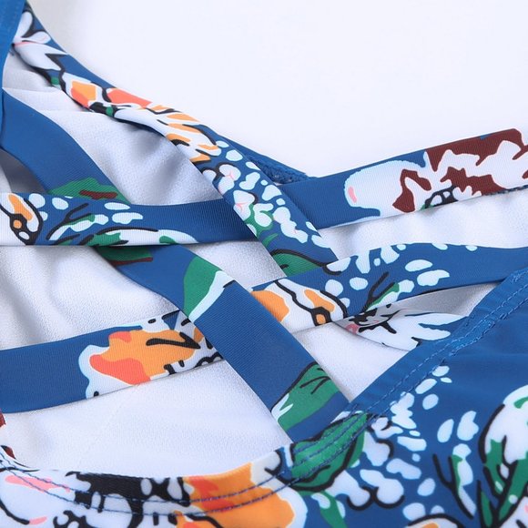 Floral Print Criss Cross U-neck One-piece Swimsuit - Picture 14 of 14